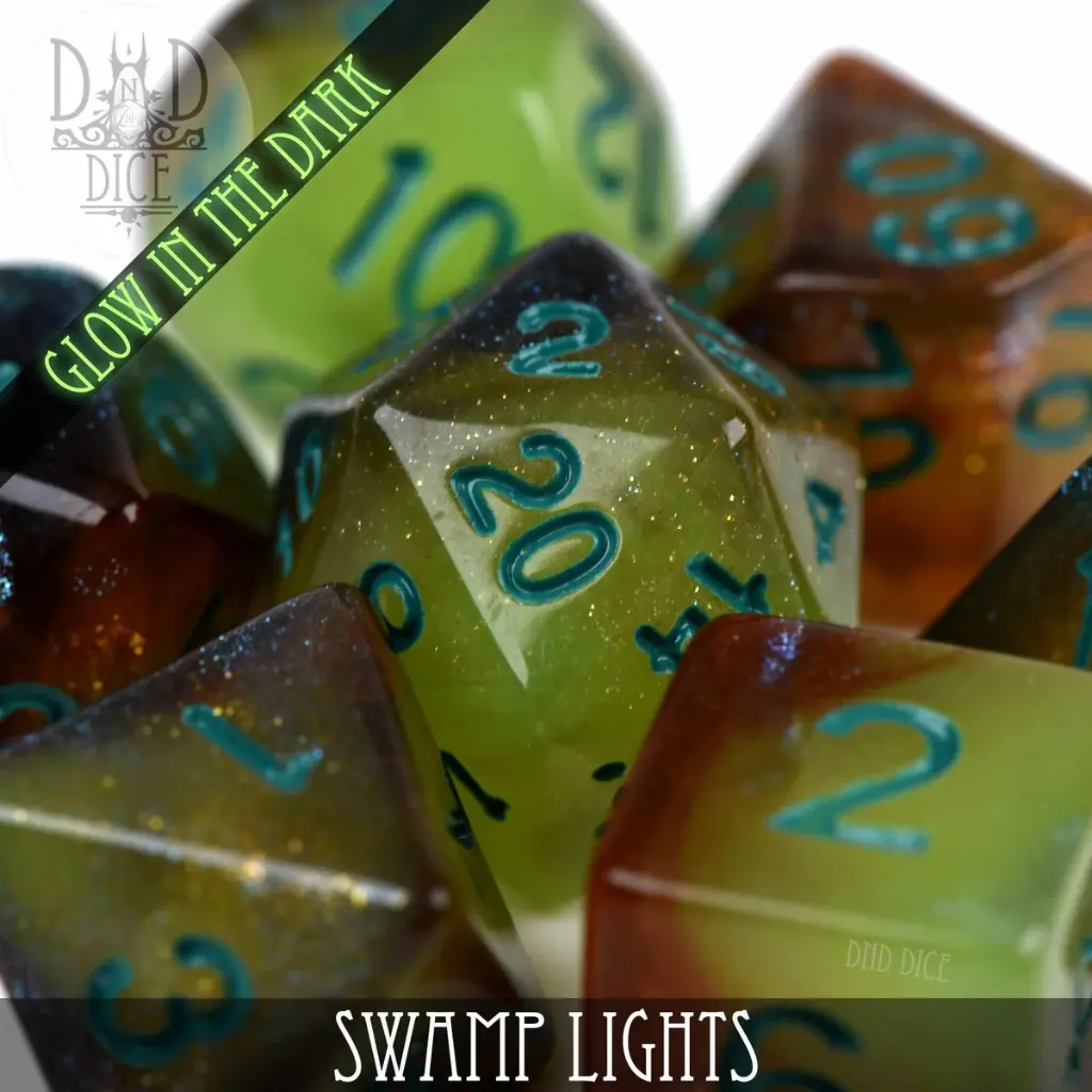 King of Crits: Swamp Lights Glow in the Dark 7 Dice Set